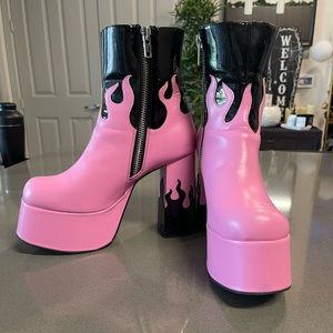 Sugar Thrillz Ring of Fire Pink Platform Boots